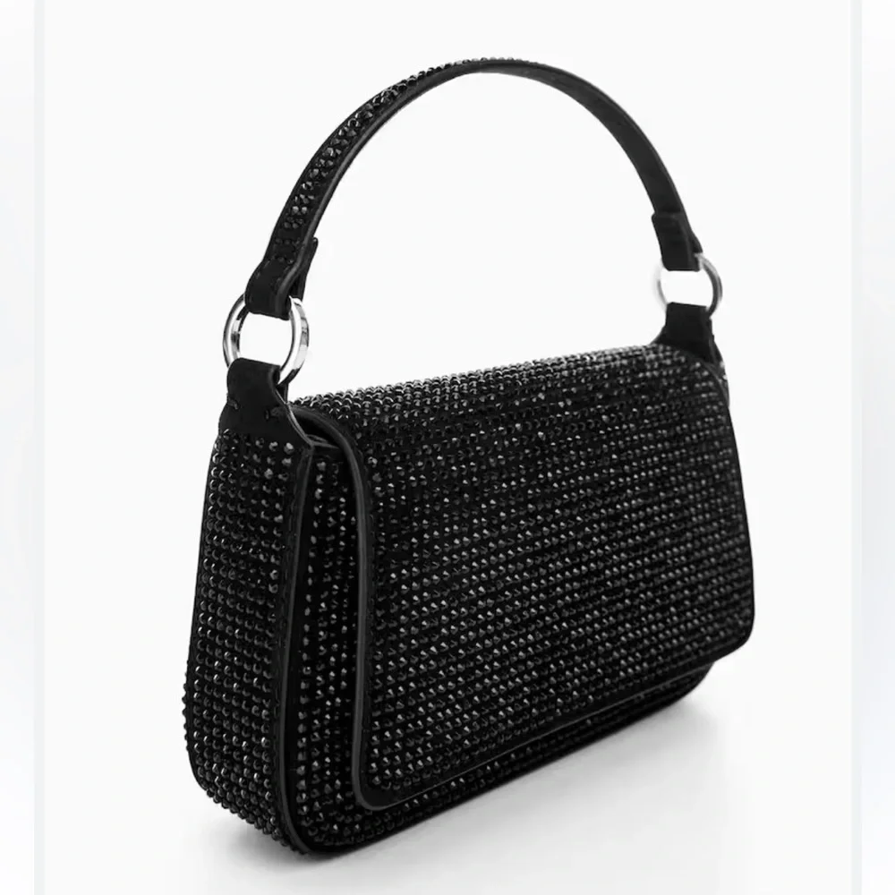 Mango MINI RHINESTONE CHAIN BAG Elegant Black Beaded Handbag